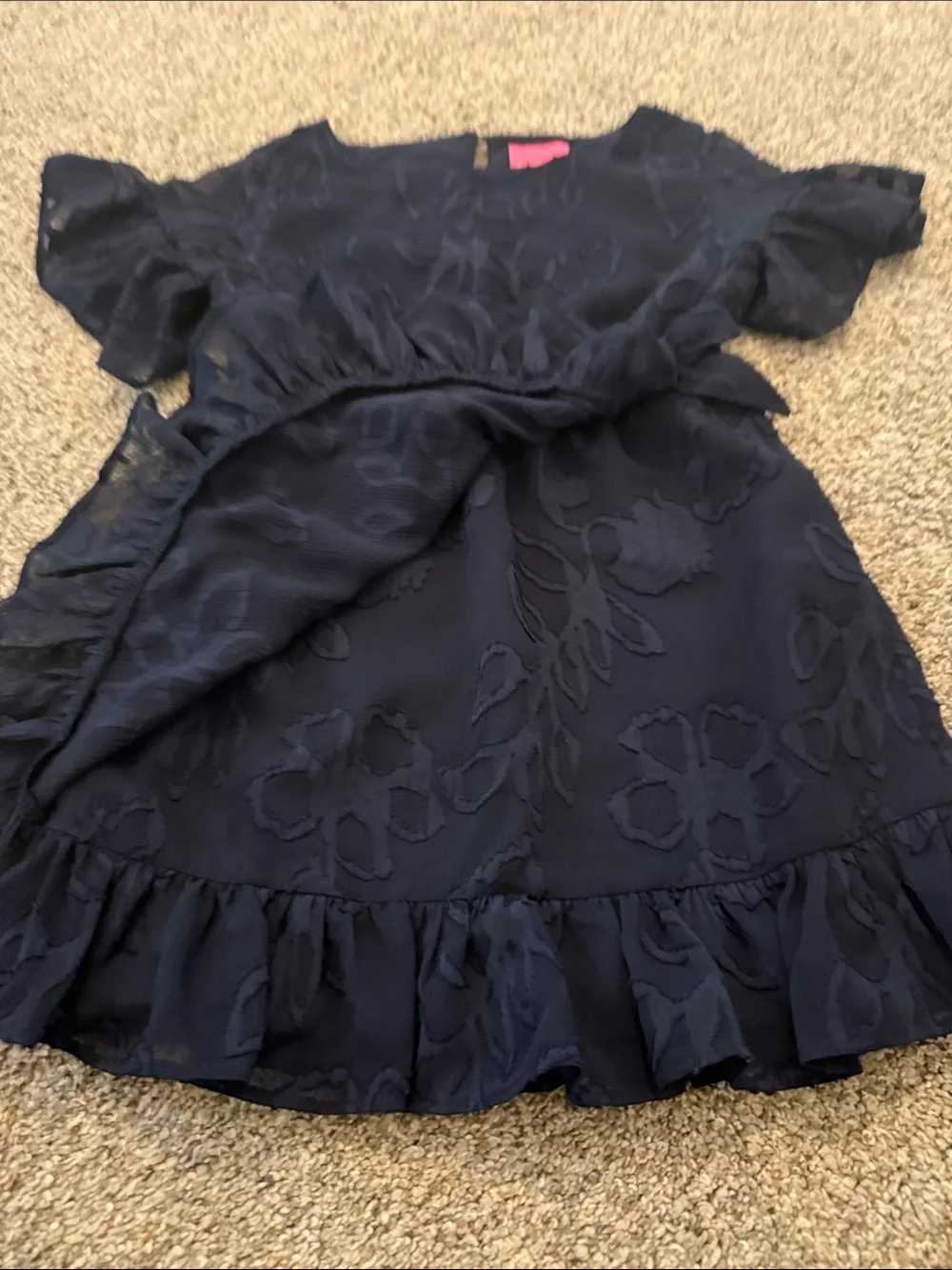 Lilly Pulitzer Girls Mini Darlah Dress Navy short sleeve Ruffle Bow Size 4